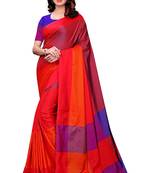 Red woven cotton silk saree with blouse