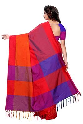 Red woven cotton silk saree with blouse 2