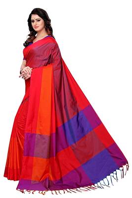 Red woven cotton silk saree with blouse 3