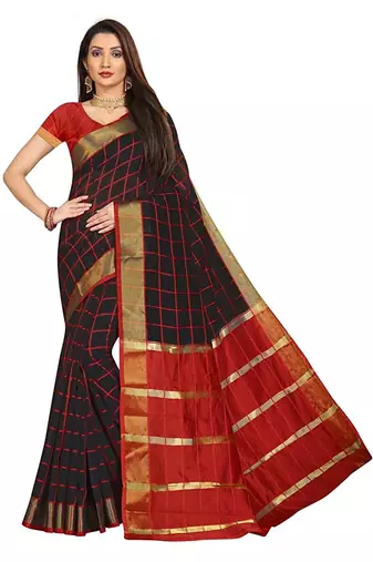 Black woven cotton silk saree with blouse