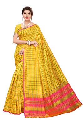 Yellow woven cotton silk saree with blouse 1
