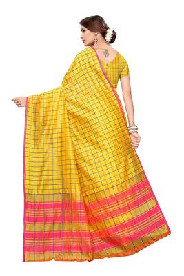 Yellow woven cotton silk saree with blouse 2