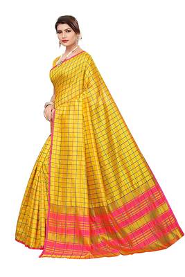 Yellow woven cotton silk saree with blouse 3