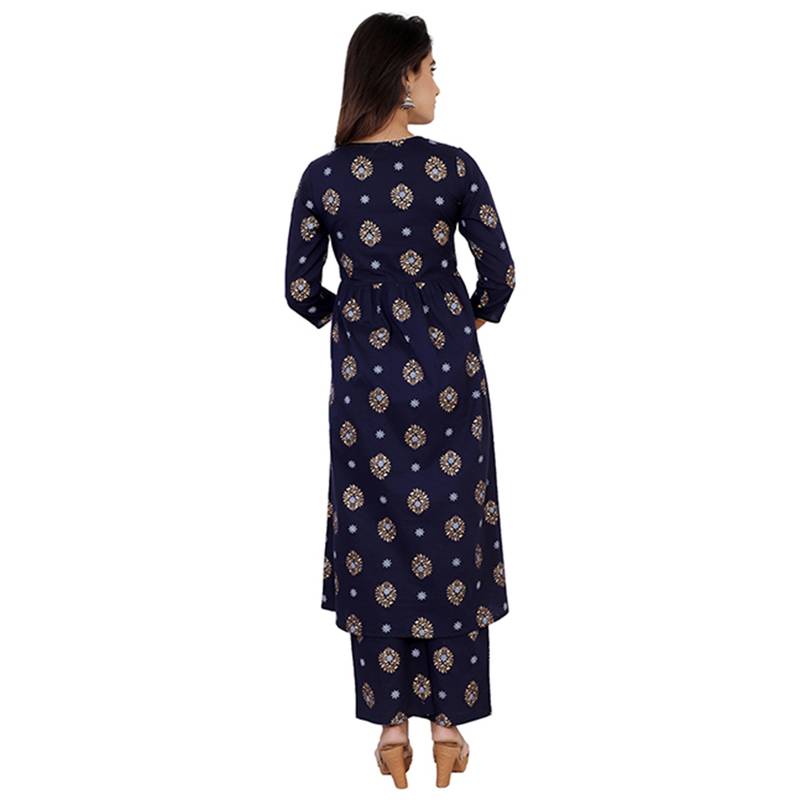 Navy-blue printed cotton ethnic-kurtis