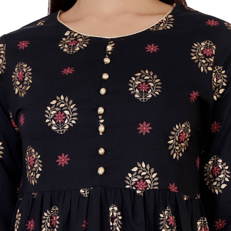 Navy-blue printed cotton ethnic-kurtis