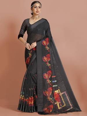 Black woven banarasi silk saree with blouse 1
