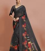 Black woven banarasi silk saree with blouse