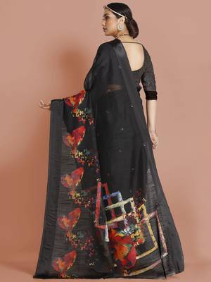 Black woven banarasi silk saree with blouse 4