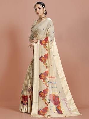 Beige woven banarasi silk saree with blouse 2