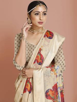 Beige woven banarasi silk saree with blouse 3
