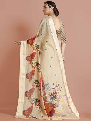Beige woven banarasi silk saree with blouse 4