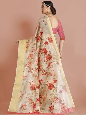Beige woven banarasi silk saree with blouse 2