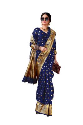 Navy blue woven art silk saree with blouse 1