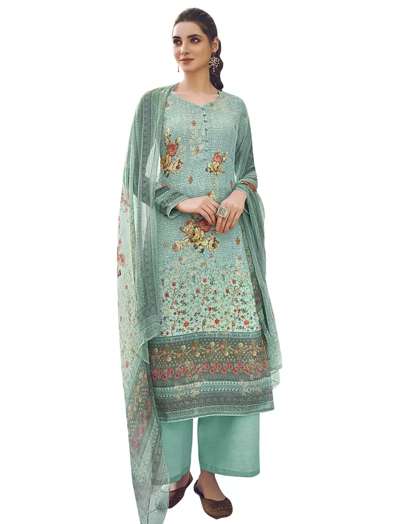 Turquoise digital print pure silk salwar