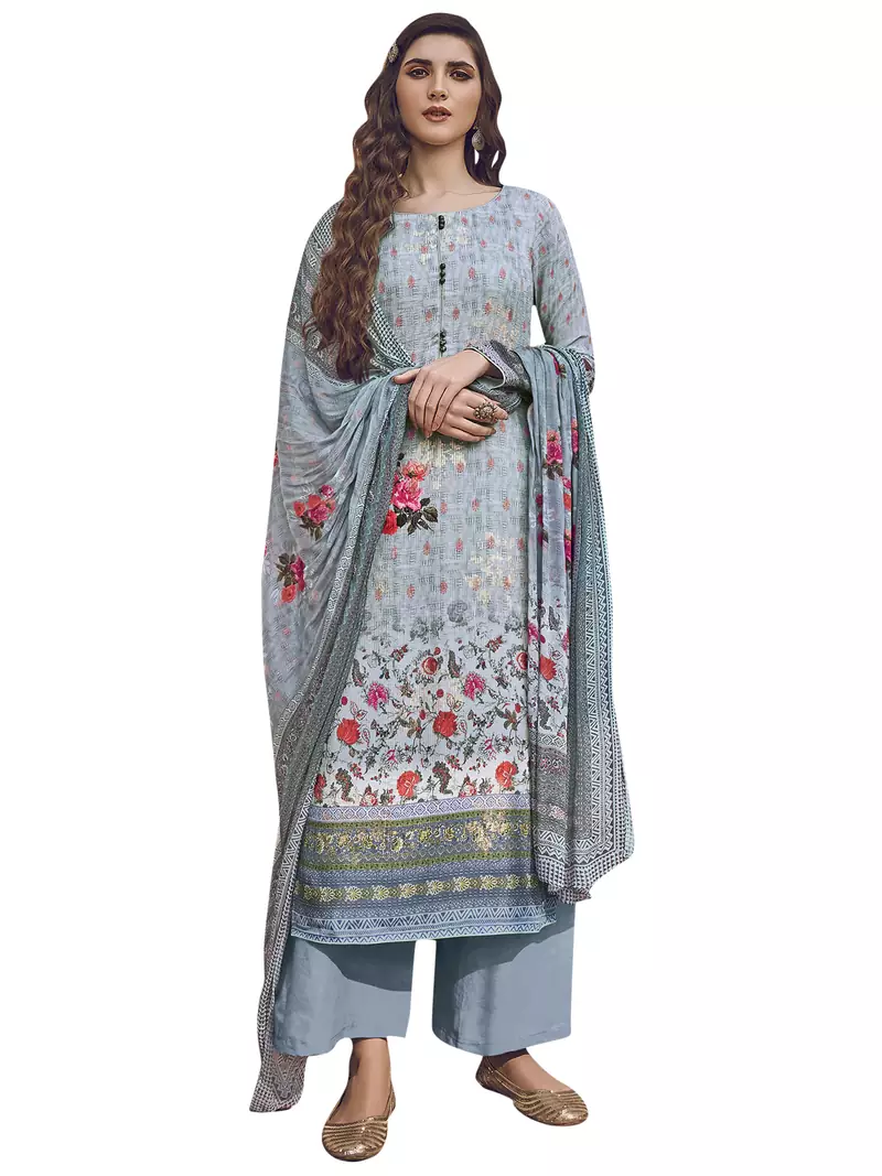 Sky blue digital print pure silk salwar