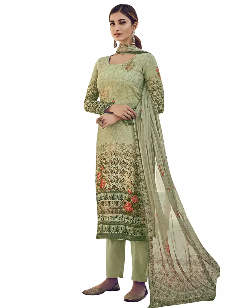 Green digital print pure silk salwar