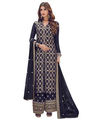 Navy blue embroidered art silk salwar 1