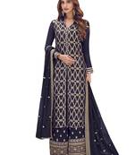 Navy blue embroidered art silk salwar