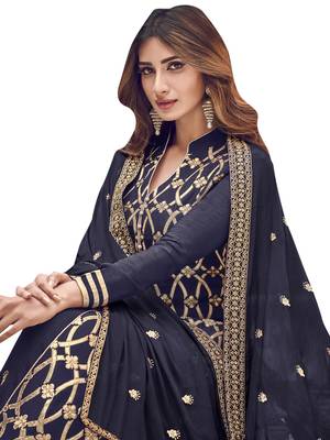 Navy blue embroidered art silk salwar 2