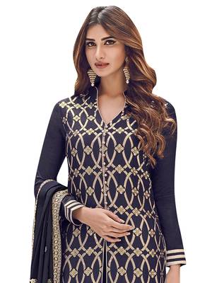 Navy blue embroidered art silk salwar 3