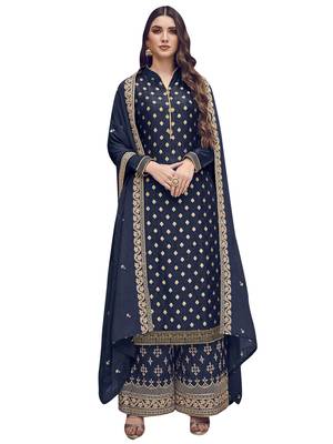 Navy blue embroidered art silk salwar 1