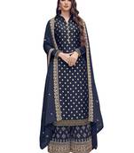 Navy blue embroidered art silk salwar