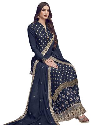 Navy blue embroidered art silk salwar 2