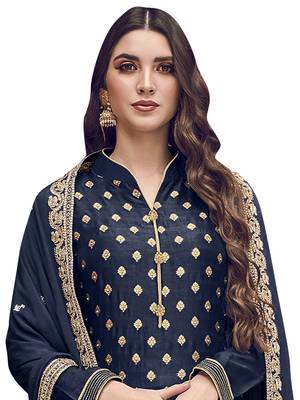 Navy blue embroidered art silk salwar 3