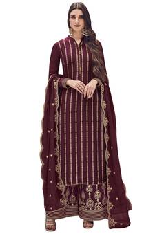 Wine embroidered art silk salwar
