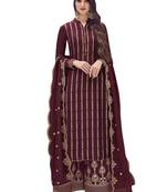 Wine embroidered art silk salwar