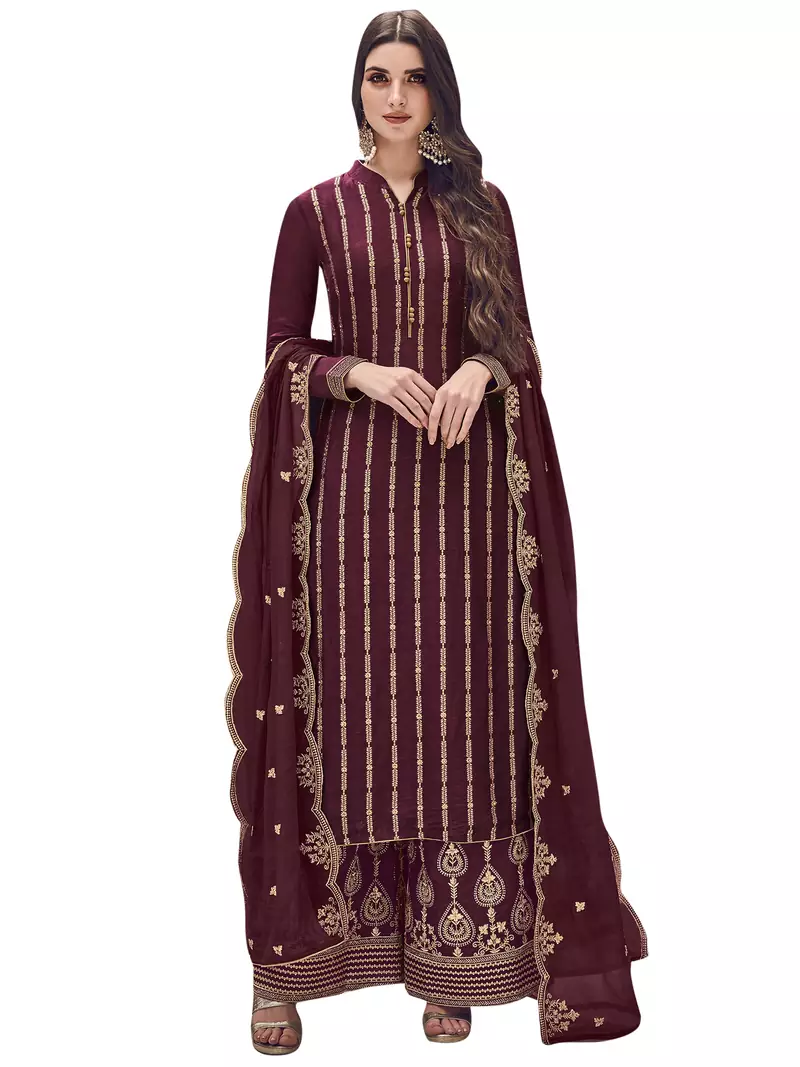 Wine embroidered art silk salwar