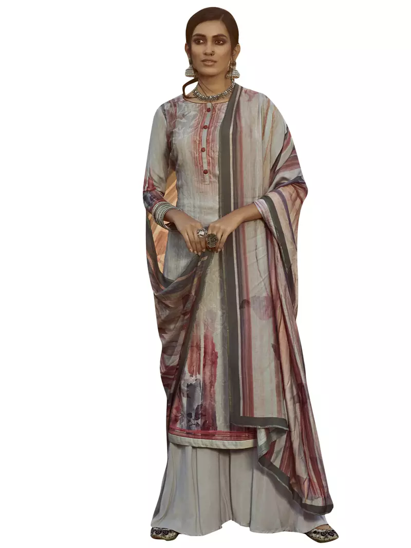 Grey digital print pure pashmina salwar