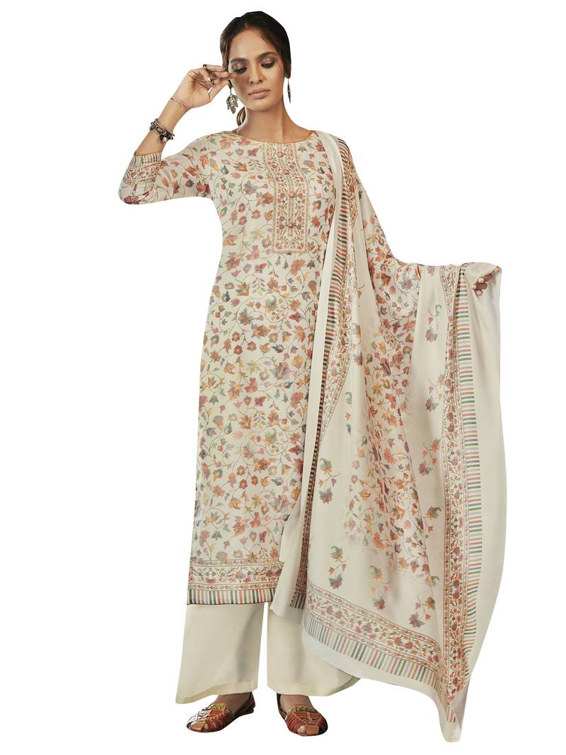 Cream digital print pashmina salwar