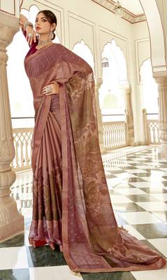 Light pink printed brasso saree with blouse 1