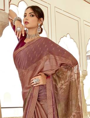 Light pink printed brasso saree with blouse 2
