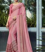 Pink printed chiffon saree with blouse