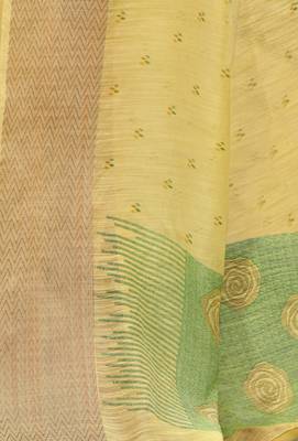 Yellow printed cotton saree with blouse 3