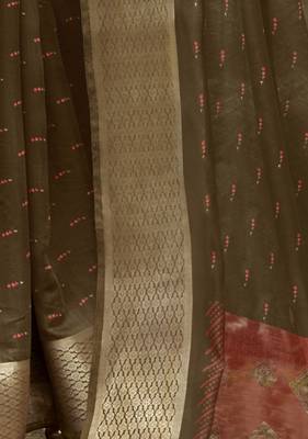 Brown printed cotton saree with blouse 3