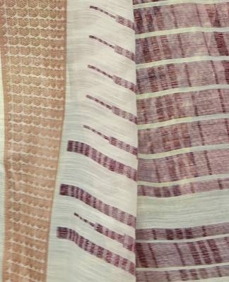 Cream printed cotton saree with blouse 3