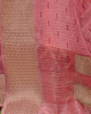 Pink printed cotton saree with blouse 3