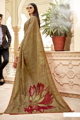 Red printed jute cotton saree with blouse 1