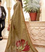 Red printed jute cotton saree with blouse