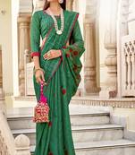 Green printed jute cotton saree with blouse