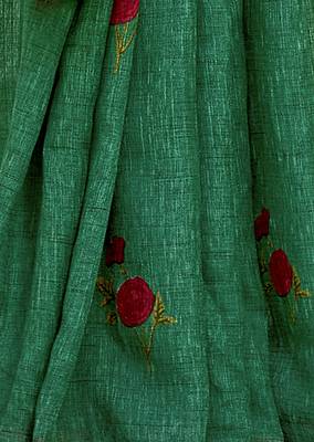 Green printed jute cotton saree with blouse 3