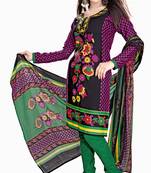 Black and multicolor printed Crepe unstitched salwar with dupatta
