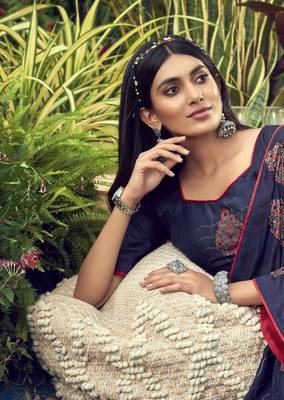 Blue printed chanderi silk saree with blouse 2