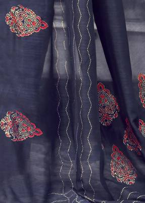 Blue printed chanderi silk saree with blouse 3