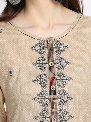 Women's Beige Cotton Printed Straight Kurta 5