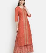 Women's Rust Chanderi & Cotton Embroidered Straight Kurta