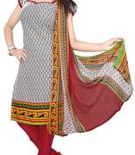 White and multicolor printed Crepe unstitched salwar with dupatta